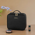 Large capacity cosmetics storage bag with full screen mirror and LED lamp ring, 26x23x11cm, polyurethane leather, USB powered