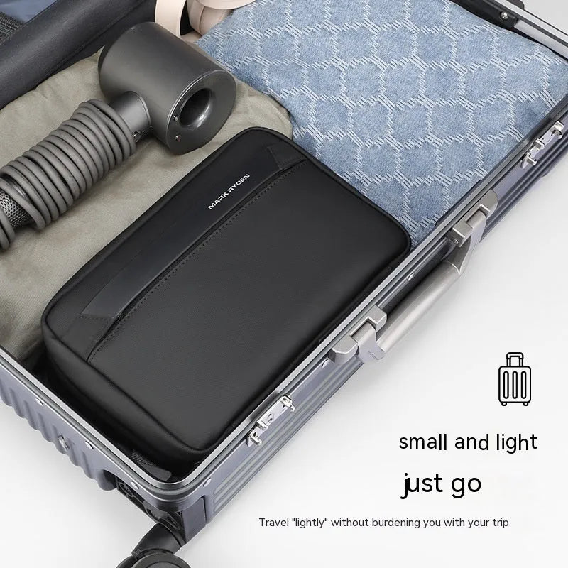 Men's portable Oxford cloth toiletries storage bag with wet and dry separation compartments shown in graphite grey.