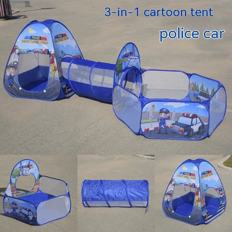 Children's three-in-one tent play set with ball pool and tunnel in marine theme