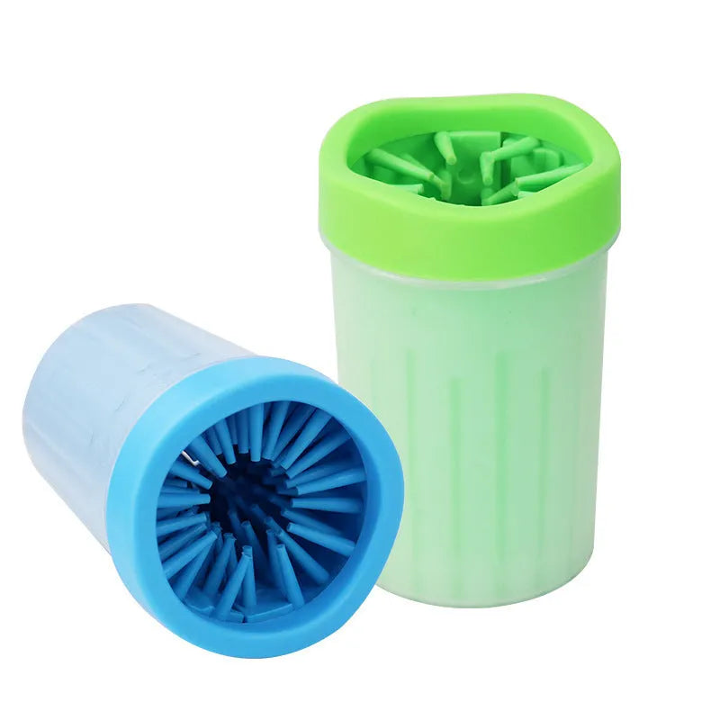 Blue silicone dog paw washing bucket with non-slip base for portable pet foot cleaning
