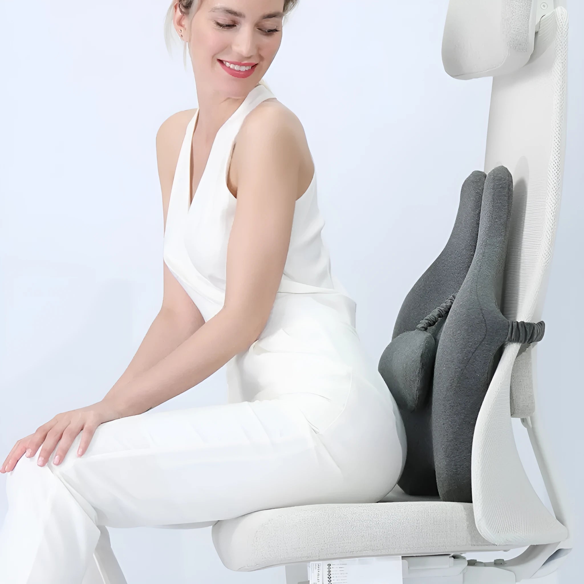 Memory foam car seat cushion for lumbar support in black colour measuring 50x47x9cm