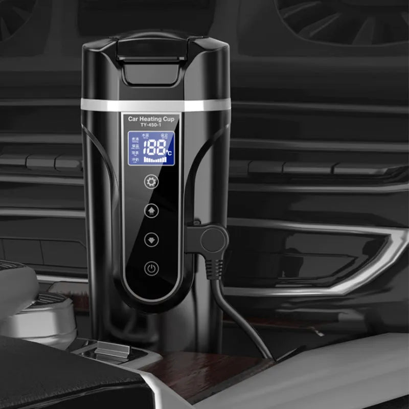 Portable car heating cup with smart touch digital display and 400ml food-grade 304 stainless steel inner