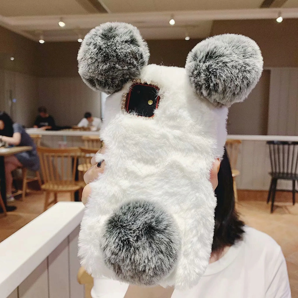 Bear plush protective iPhone case in grey colour with cartoon style design