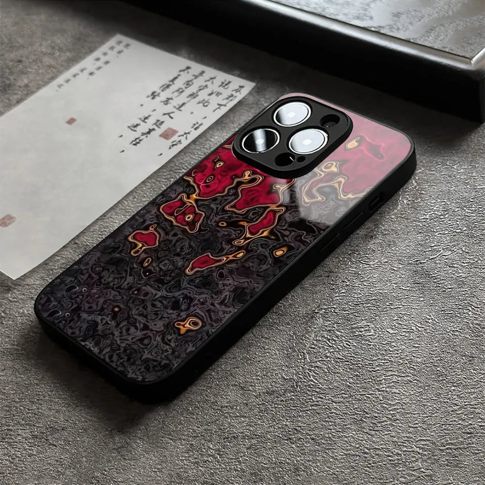 Niche dark lava glass shell mobile phone protective case in BL029 Lava black liquid glass texture
