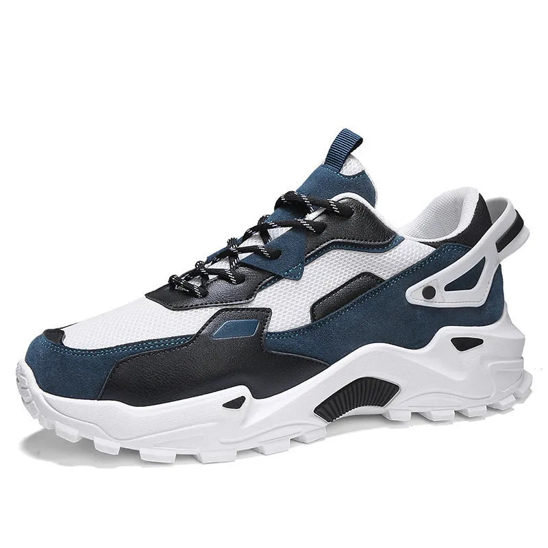 Men's breathable casual sneakers in black white colour-blocked pattern with lace-up front