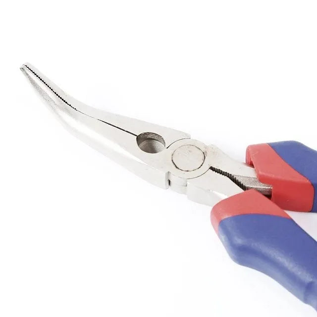 Blue double-colour handle curved nose pliers with 150mm length and 20mm jaw section