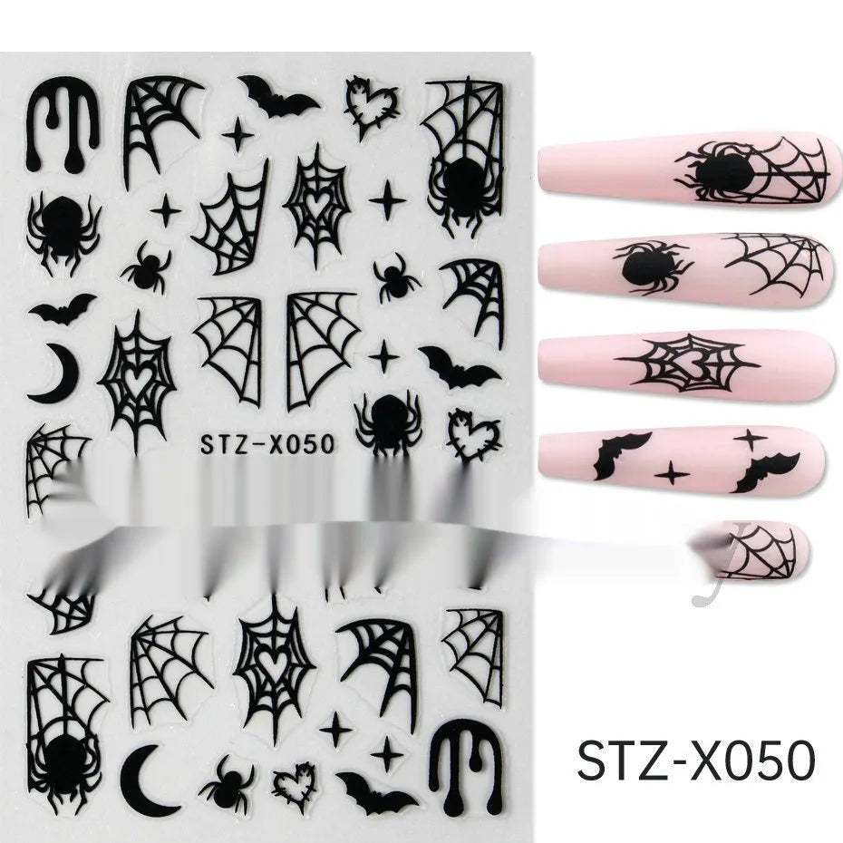Black and silver striped cartoon pattern nail stickers with plastic application tool