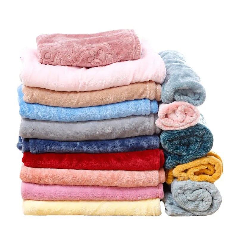 Soft coral fleece pet blanket for dogs in three sizes with random colour pattern