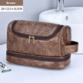 PU leather storage bag with hook in brown, black or dark brown for travel toiletries and cosmetics