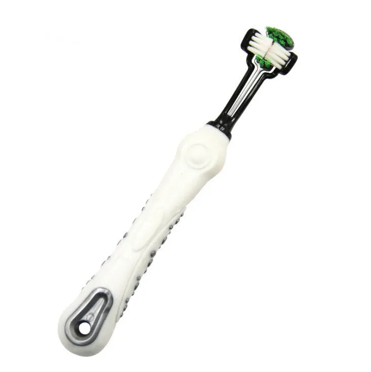 Three sided pet toothbrush with PP and TPR handle and nylon bristles, 17.1cm, for dog and cat teeth care