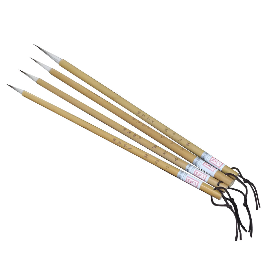 Four gold-body writing brushes with mixed-hair heads in pine branch colour set