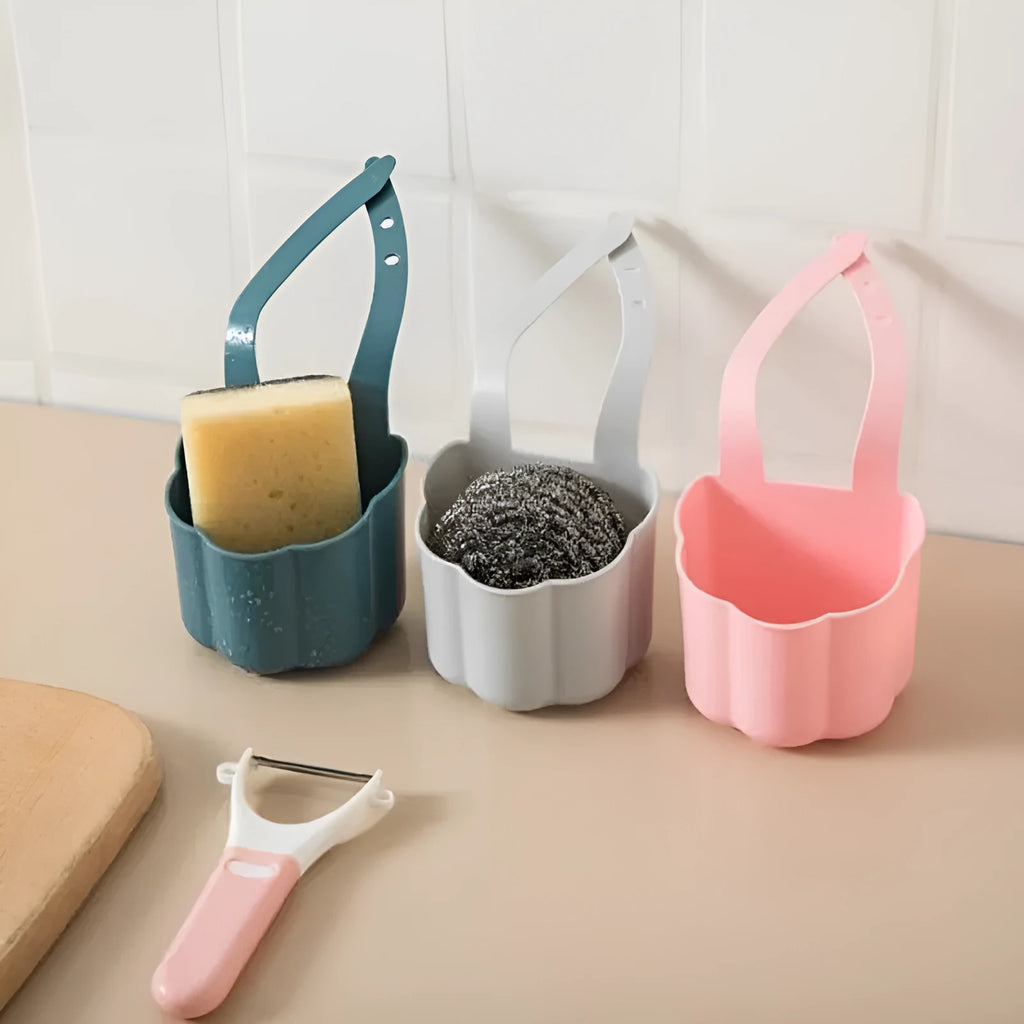 Plastic kitchen sink drain basket in dark blue colour showing Nordic style design.