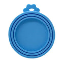 Silicone three-in-one pet can lid and spoon in sky blue, fitting 7cm cat and dog food cans