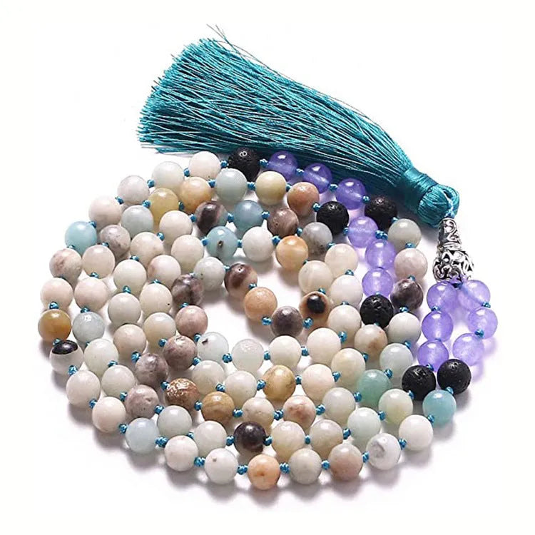 108-bead natural agate bracelet with round stones in ten colour options