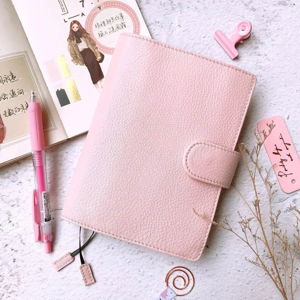 A6 leather notebook with lychee pattern cowhide cover in loose-leaf diary format