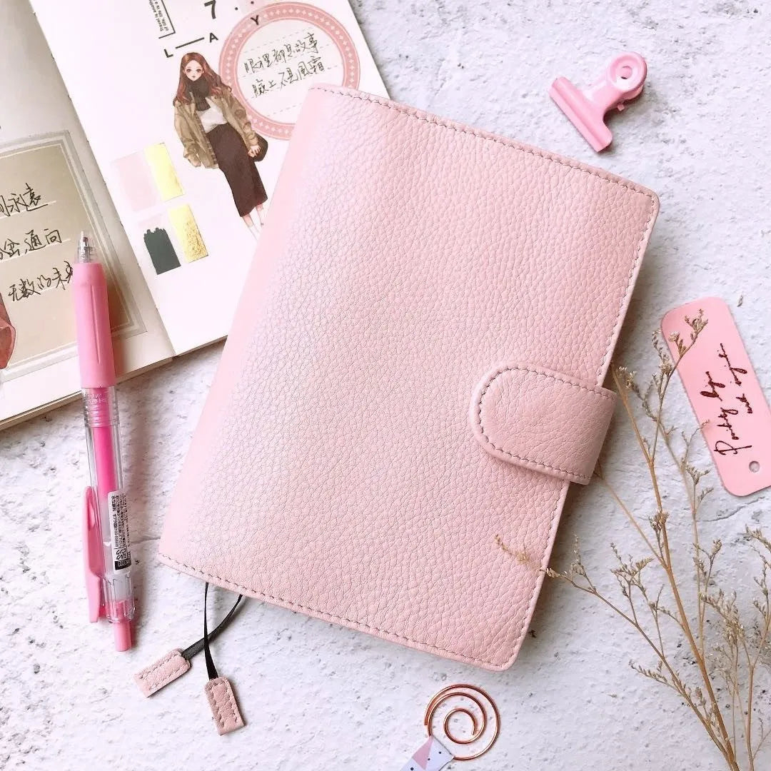 A6 leather notebook with lychee pattern cowhide cover in loose-leaf diary format