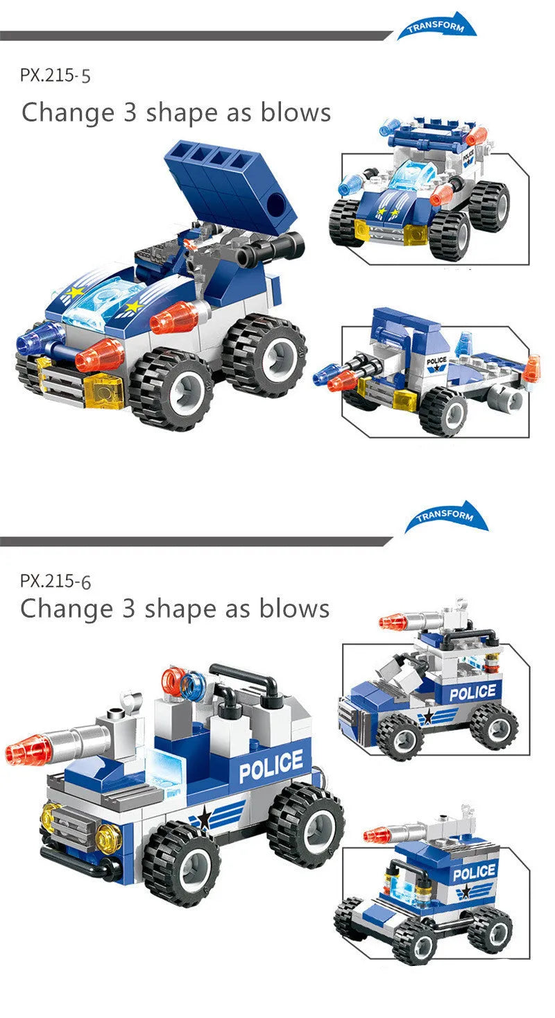 City Police 762-piece 8-in-1 building blocks set in gift bag with robot and car models