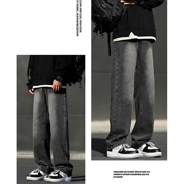 Men's smoky black jeans with wool lining standard gray colour polyester fabric youth style