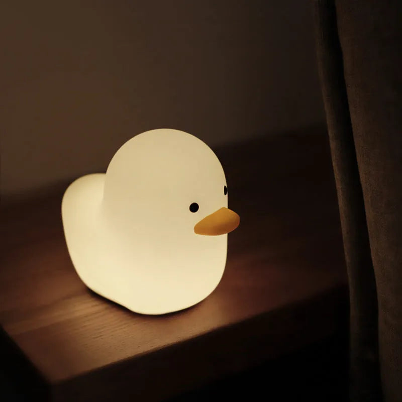 Dull duck LED night light in ABS and silica gel, 124.5mm x 76.5mm x 110mm, USB charging bedside lamp for kids' room