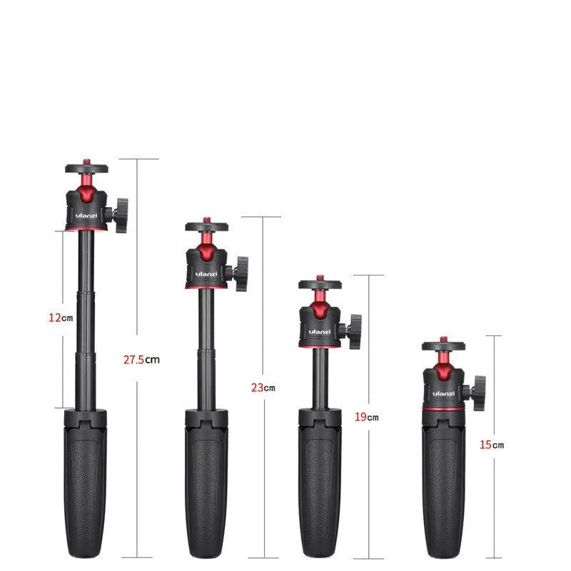 Black red and white aluminium and ABS mini desktop tripod stand for mobile phones.