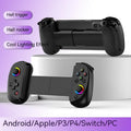 D8 Bluetooth gamepad extended to hold a tablet, showing black plastic body with coloured option highlights.
