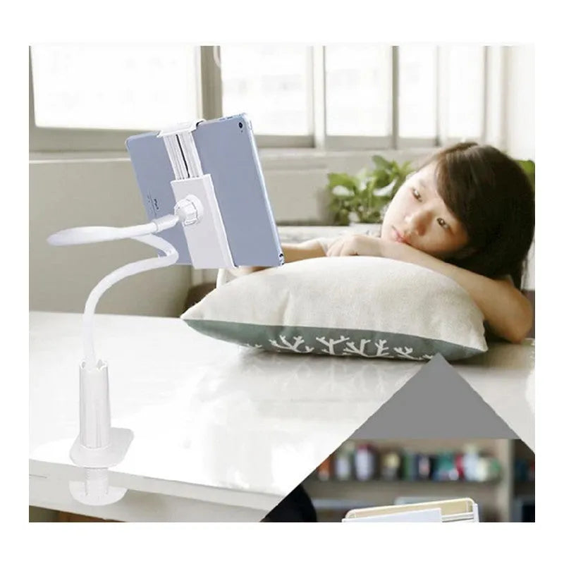 Black flexible magnalium mount holder with suction base holding a mobile phone at an angle.