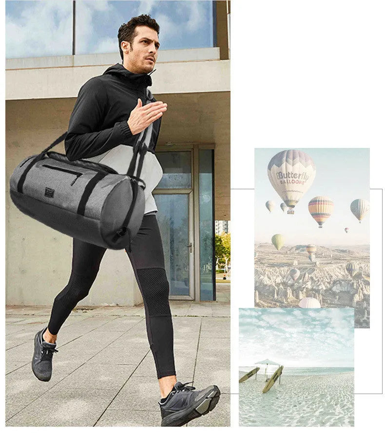 Polyester travel backpack fitness bag in black, 56x28x28 cm, waterproof and breathable