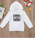 Boys' black hooded sweater with white letter pattern on front, long sleeves and pullover design