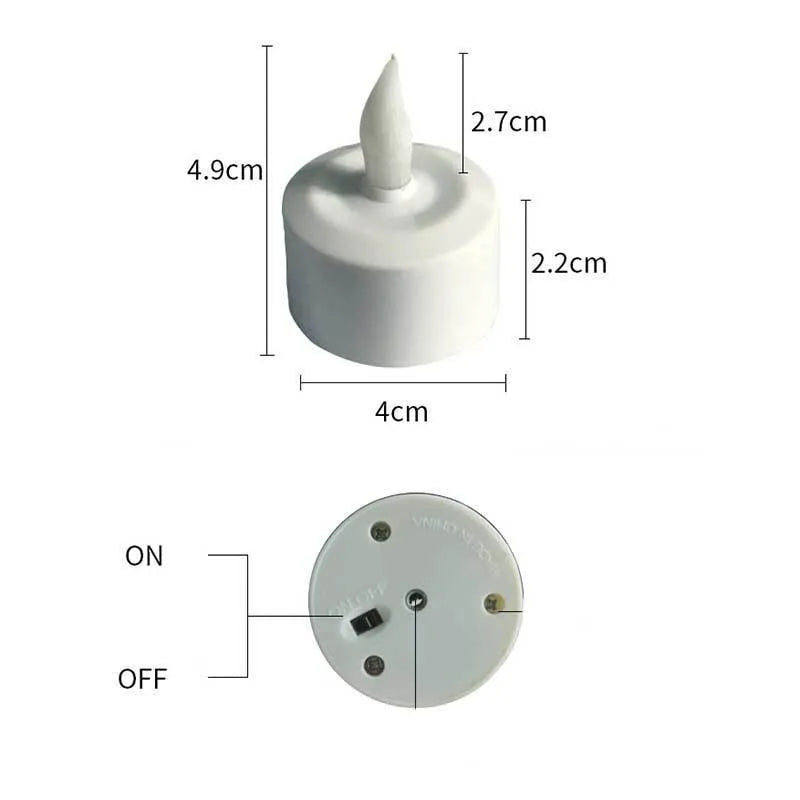 White plastic USB rechargeable LED candle lamp with yellow flashing flame effect on plastic cup