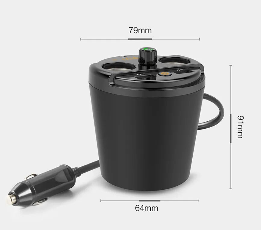 Black car cup Bluetooth MP3 player FM transmitter with dual USB ports and hands-free calling button