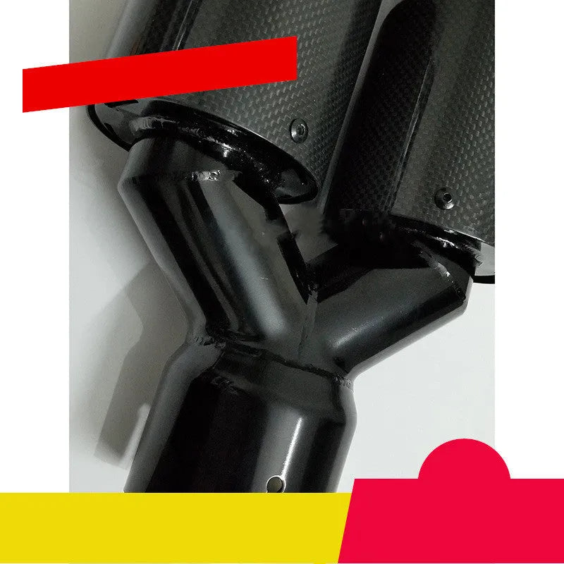 Car modified muffler double outlet bright black exhaust tail throat with carbon fibre and stainless steel