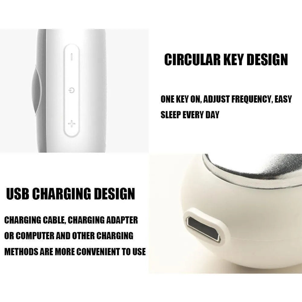 Handheld micro-current sleep aid device in grey colour with USB charging cable