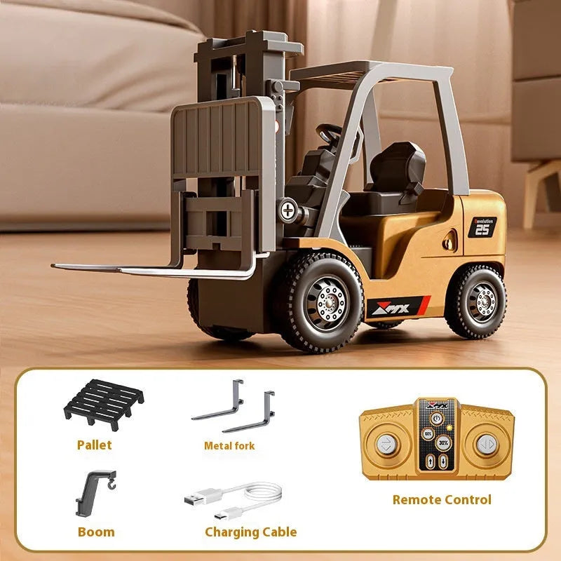 Alloy remote control forklift toy with cargo hook and forks at 1:64 scale