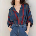 Women's casual loose-fit painted pullover top with drop-shoulder sleeves in polyester fabric