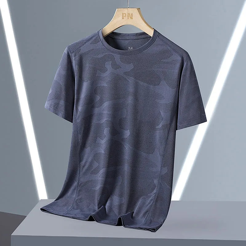 Men's nylon quick-drying short sleeve t-shirt in camouflage print or solid colours