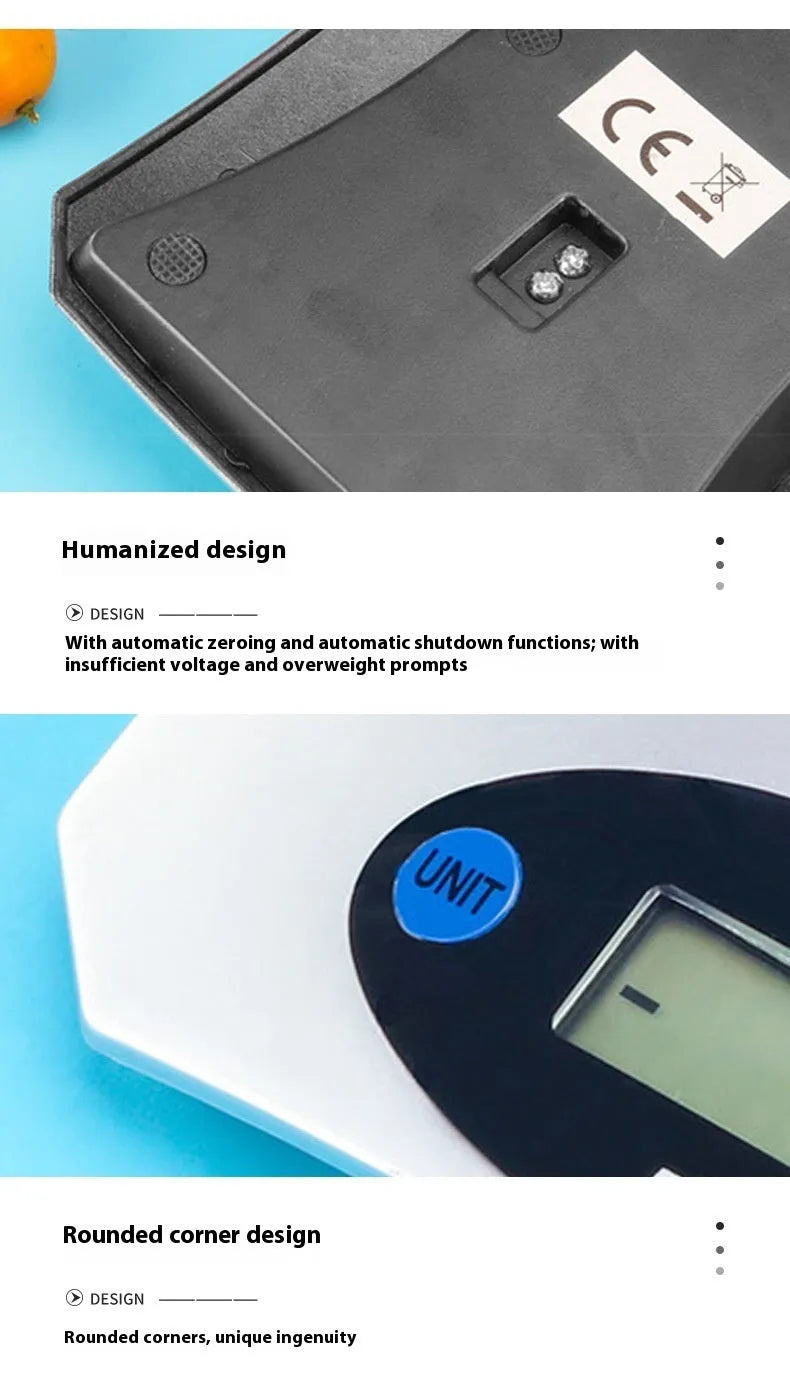 Silver white mini kitchen electronic scale, battery-powered, simple compact design for weighing