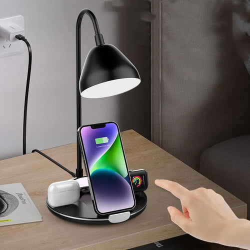 Black and white magnetic folding wireless charger showing folded and open positions