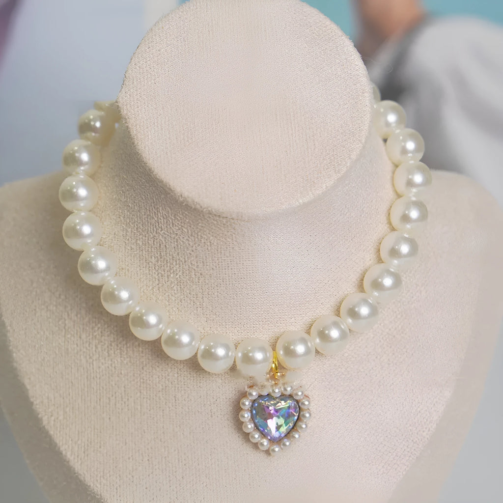 Decorative cat collar necklace with love gem design in translucent colours