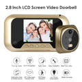 Gold video doorbell with 2.8-inch TFT screen showing infrared night vision mode on a wooden door