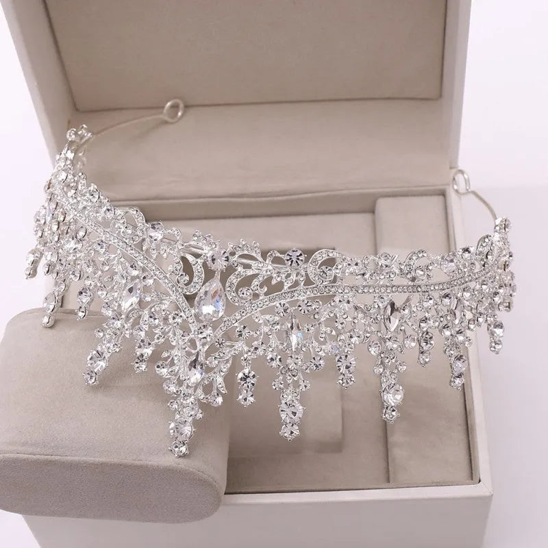 Silver crystal drop bridal jewellery set with natural zircon crown and matching pieces