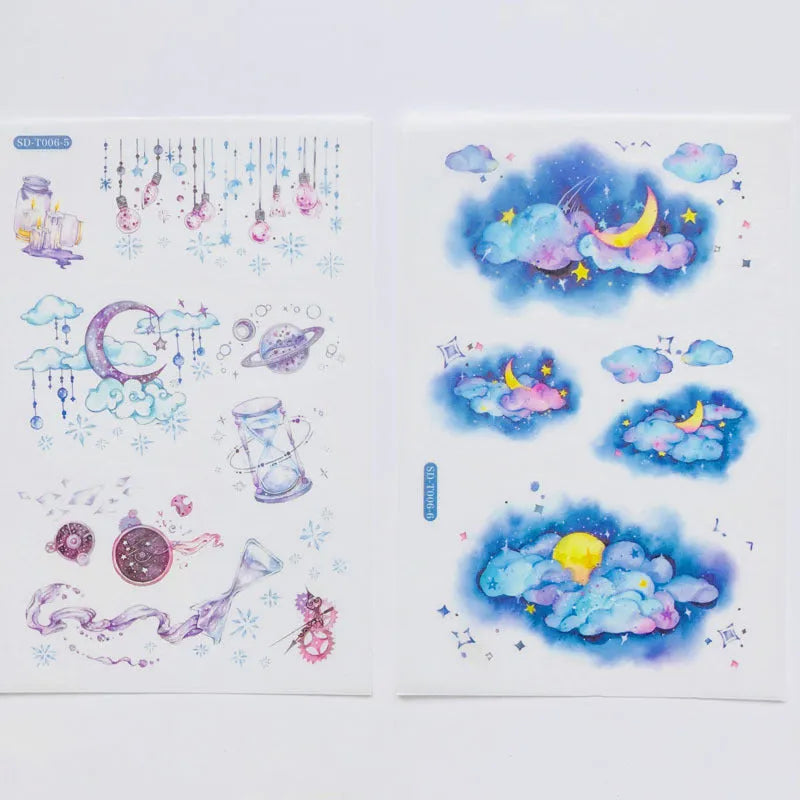 Abu Japanese paper sticker set with fantasy stars pattern, showing 10.5 by 14.1 cm size