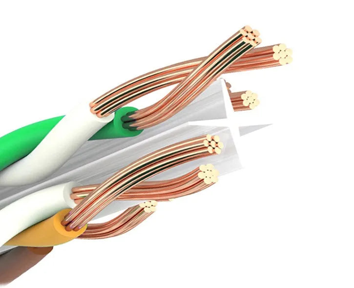 White Cat6 RJ-45 Ethernet network cable with CCA conductors on a plain background