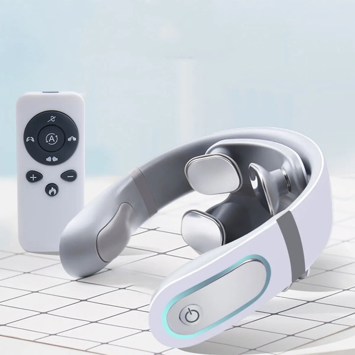 White multifunctional heating neck vibration massager with remote control