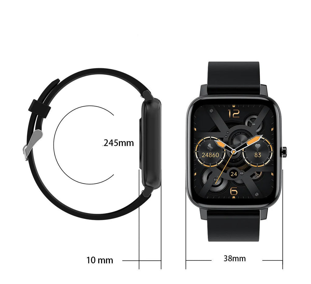 H80 black smart watch with spherical glass screen showing heart rate graph on wrist