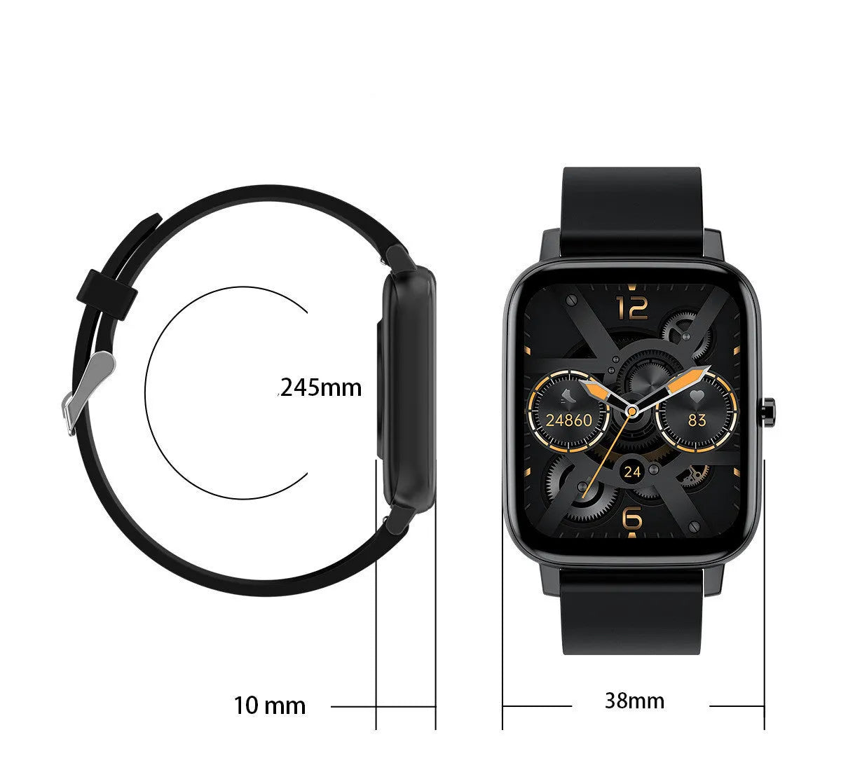 H80 black smart watch with spherical glass screen showing heart rate graph on wrist
