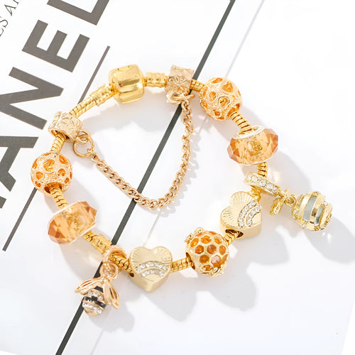 Gold-plated alloy bracelet with cartoon hardworking bee design for women, six length options from 16cm to 21cm