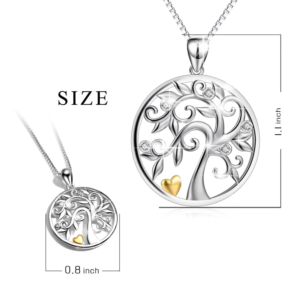 Hollow out tree of life pendant necklace in 925 sterling silver with micro inlaid zircon, 27.51mm by 20.94mm pendant, 18 inch chain