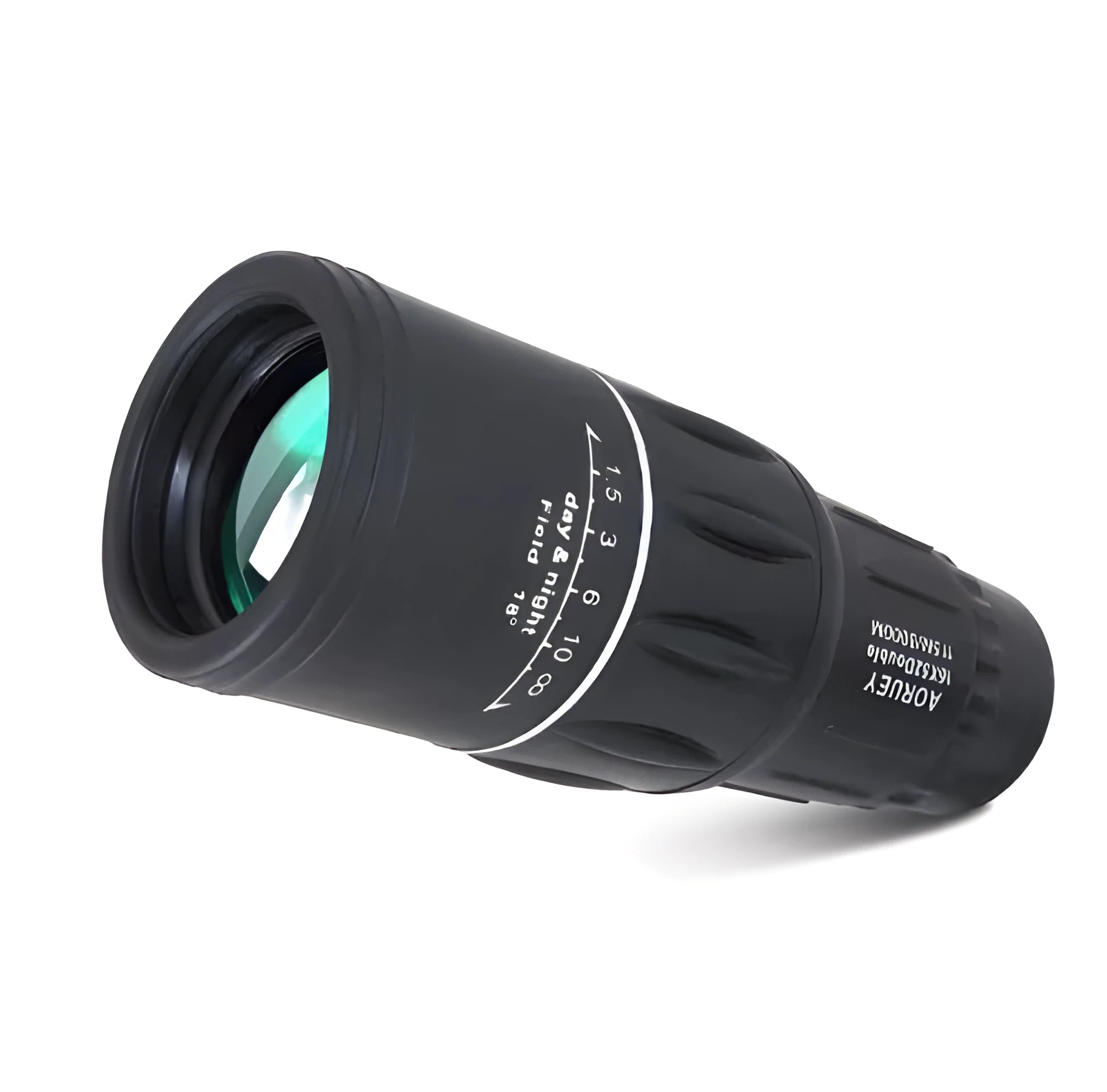 Black 16x52 monocular telescope with 52mm objective lens and green film coating for high-definition observation