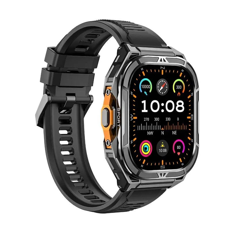 X5 smart watch in black with AMOLED display showing health metrics on wrist
