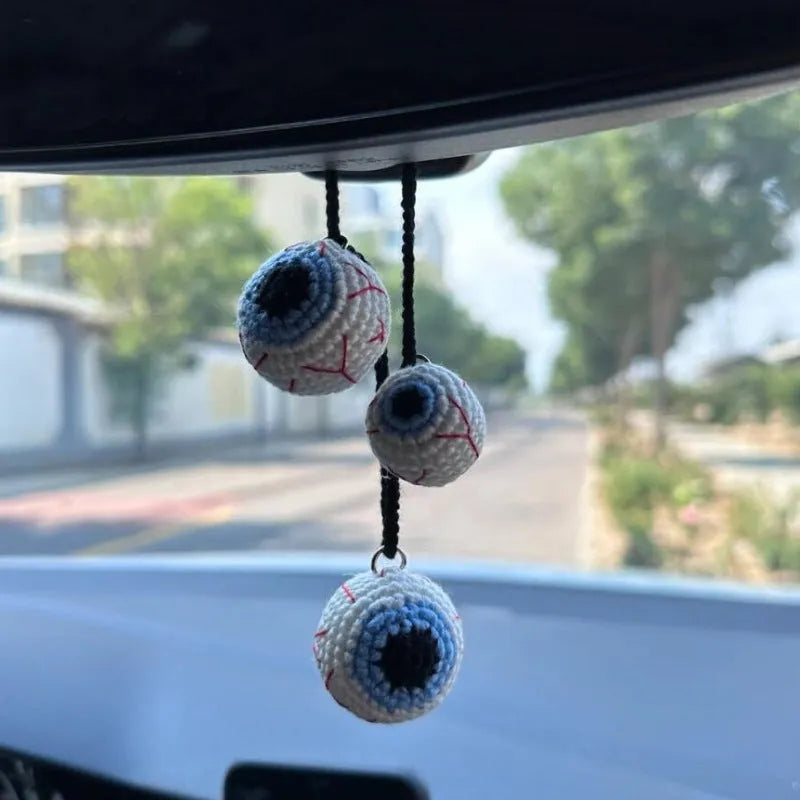 Hand-woven plush automobile hanging ornament with cartoon design for car interior decoration